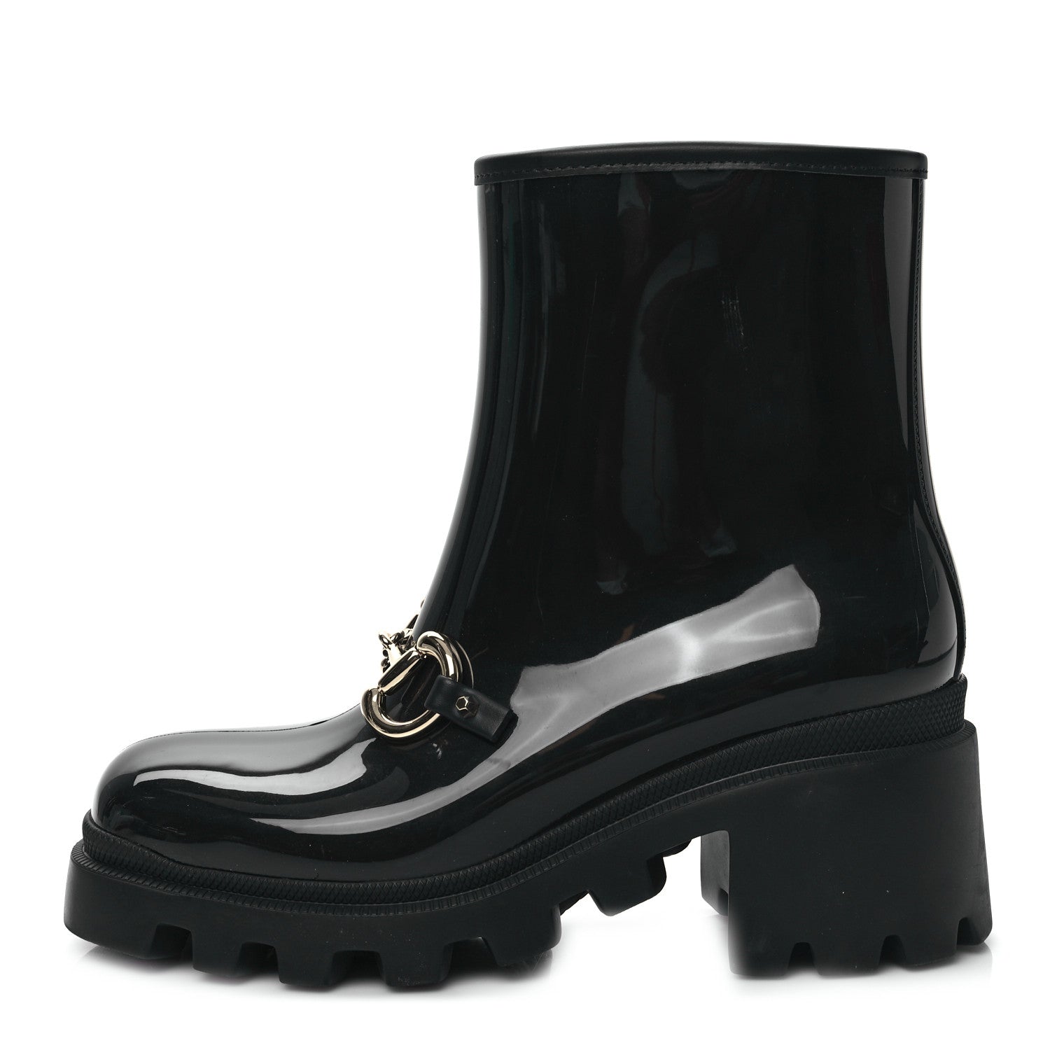Gucci Rubber Womens Horsebit Ankle Boots 38 Black 1 of 7