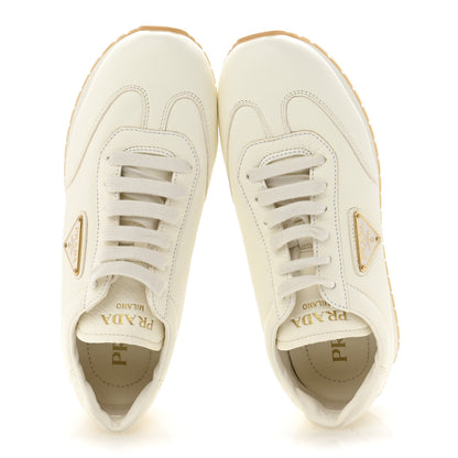 Prada Calfskin Metal Triangle Logo Womens Sneakers 38.5 Neutral 2 of 7