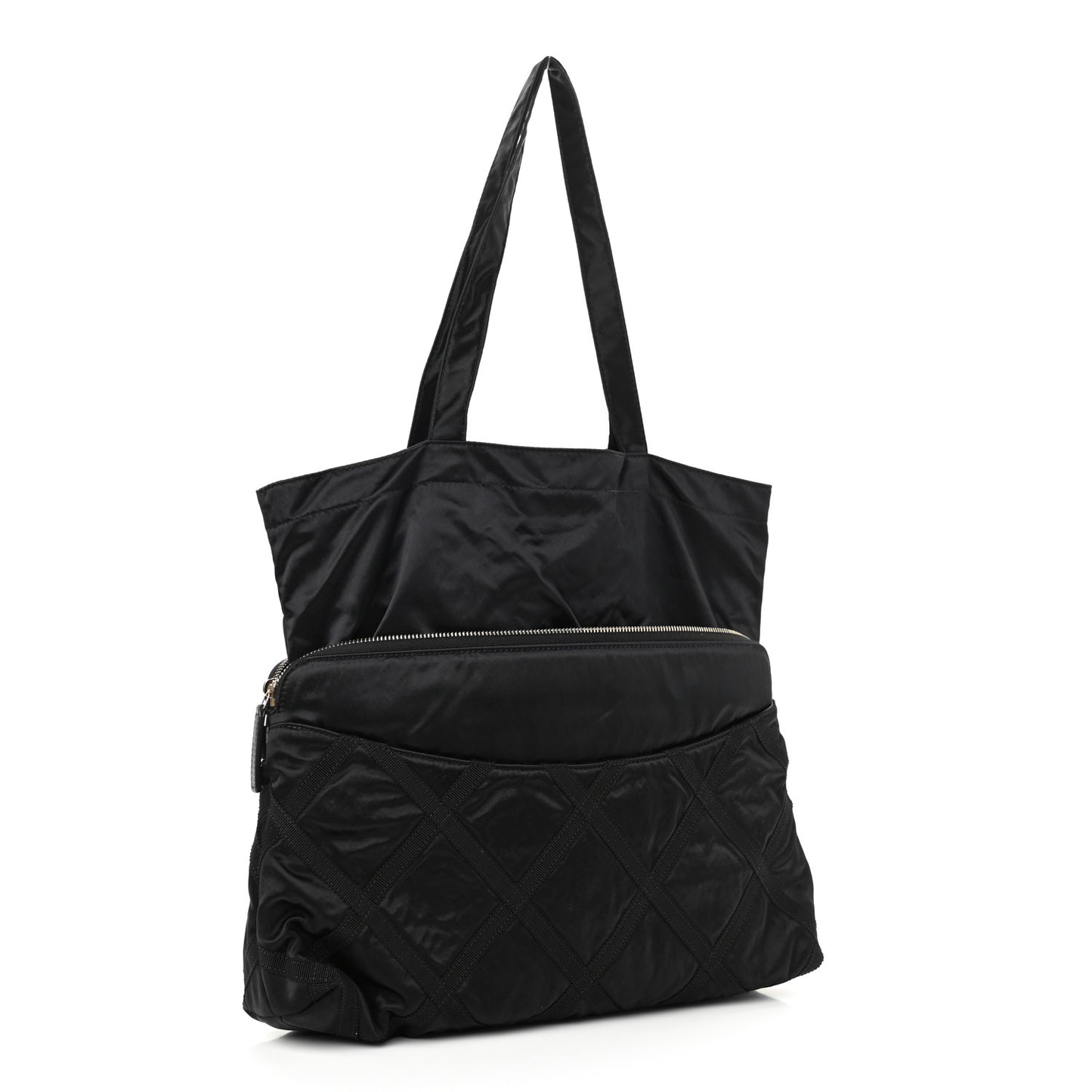 Nylon Grosgrain Large Lifestyle Pouch With Foldable Tote Black