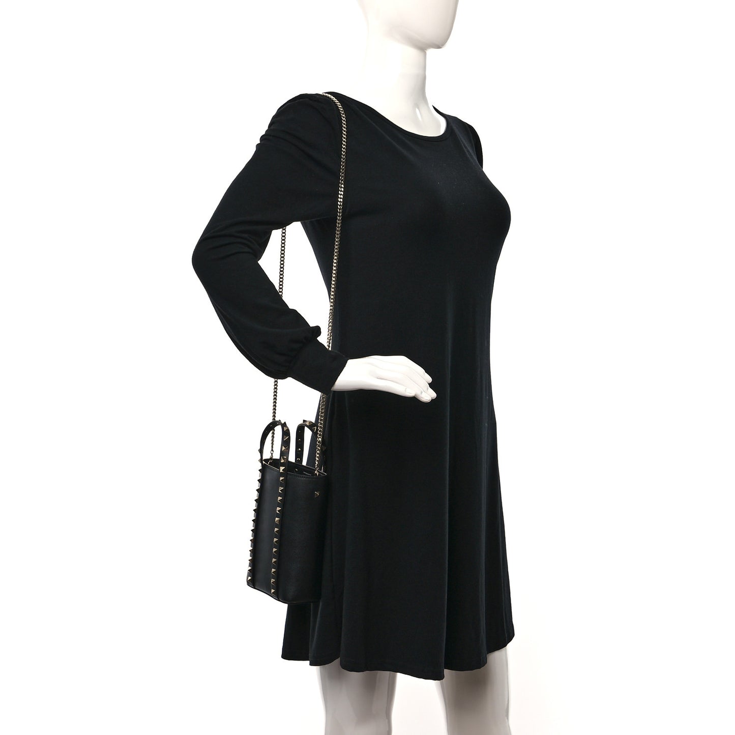 Pebbled Calfskin Rockstud North-South Crossbody Bag Black