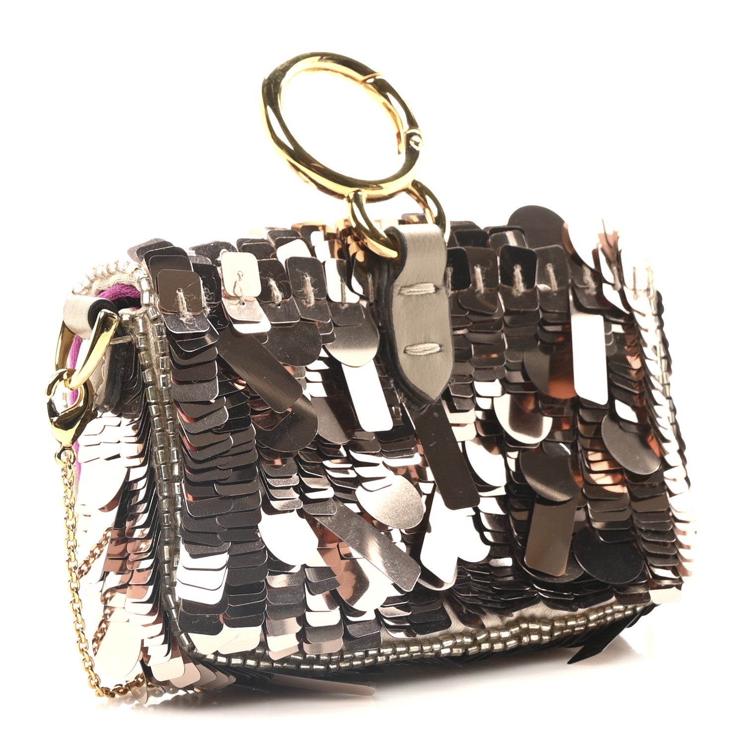Fendi Sequin Paillettes Shiny Nappa Sex and the City Nano Maxi Buckle Baguette Charm Tortora 3 of 11