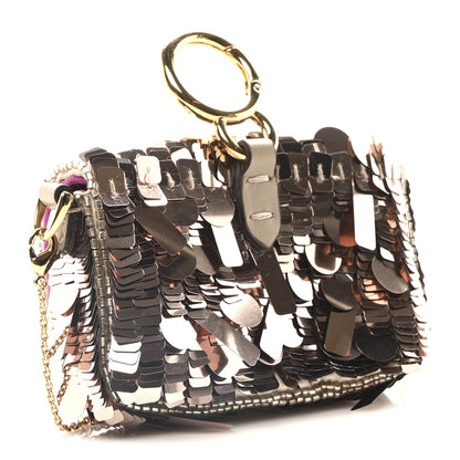 Fendi Sequin Paillettes Shiny Nappa Sex and the City Nano Maxi Buckle Baguette Charm Tortora 3 of 11