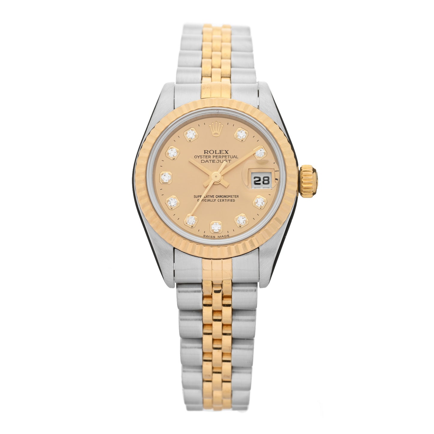 Stainless Steel 18K Yellow Gold Diamond 26mm Oyster Perpetual Datejust Watch Champagne 79173