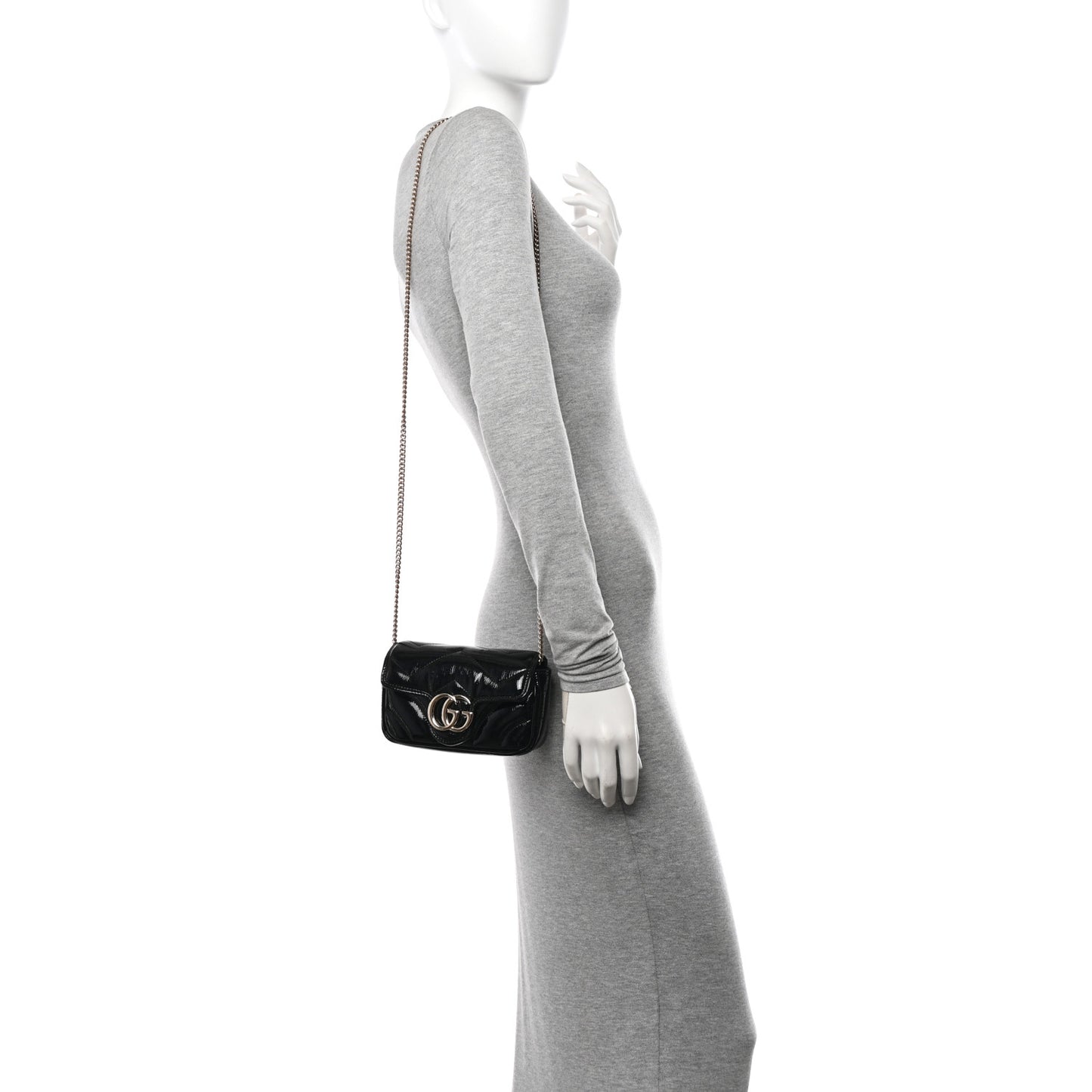 Patent Lambskin Matelasse Super Mini GG Marmont Shoulder Bag Black