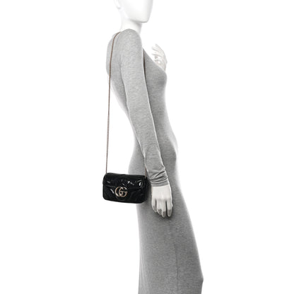 Gucci Patent Lambskin Matelasse Super Mini GG Marmont Shoulder Bag Black 2 of 11