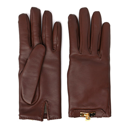 Hermes Lambskin Soya Kelly Lock Gloves 7.5 Brown 2 of 10