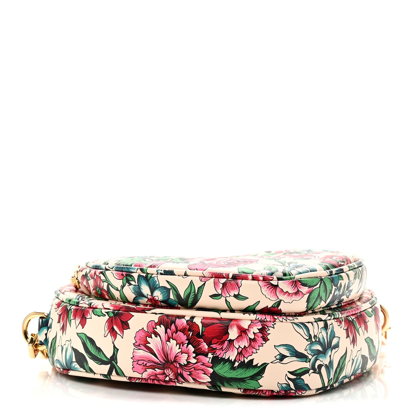 Calfskin Matelasse Diagonal Brit Roses Print Mini Interlocking G Heart Shoulder Bag  White Multicolor