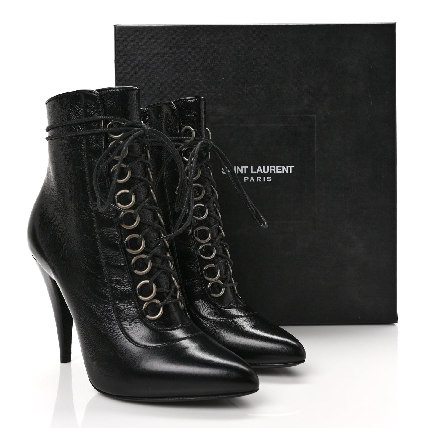 Shiny Calfskin Fetish Lace Up Ankle Boots 36.5 Black