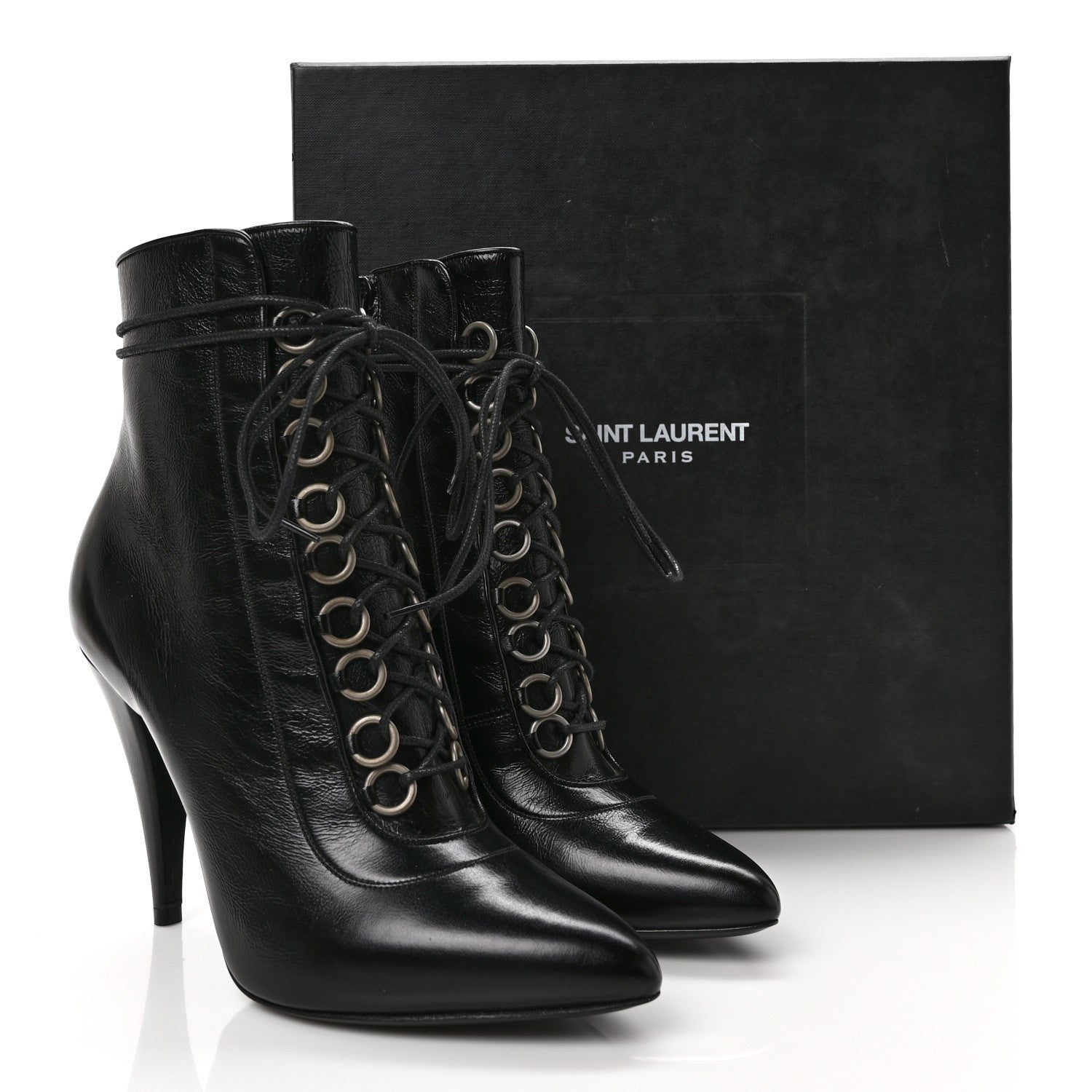 Saint Laurent Shiny Calfskin Fetish Lace Up Ankle Boots 36.5 Black 9 of 9