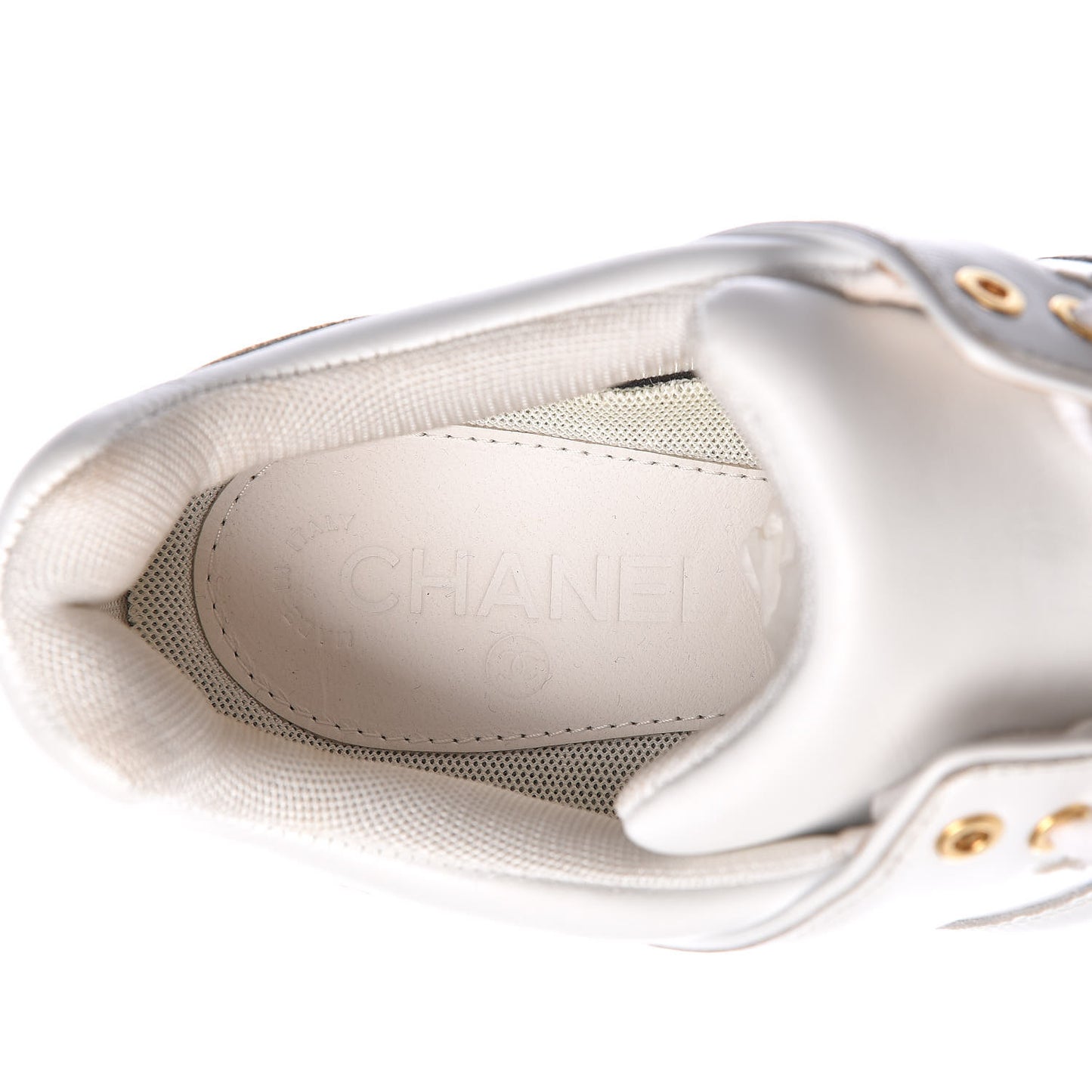 Calfskin Laminated Lambskin CC Sneakers 41 White Gold