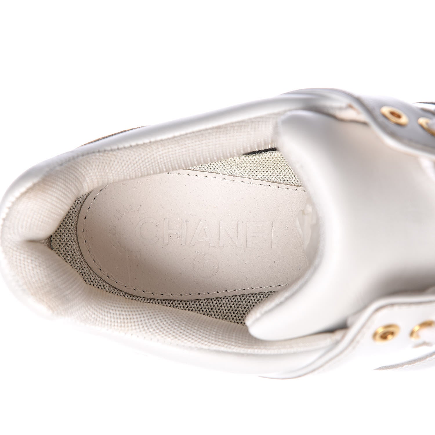 Chanel Calfskin Laminated Lambskin CC Sneakers 41 White Gold 8 of 11