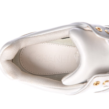 Chanel Calfskin Laminated Lambskin CC Sneakers 41 White Gold 8 of 11