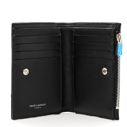 Saint Laurent Grain De Poudre Matelasse Chevron Monogram Zipped Two-Part Wallet Black 5 of 8