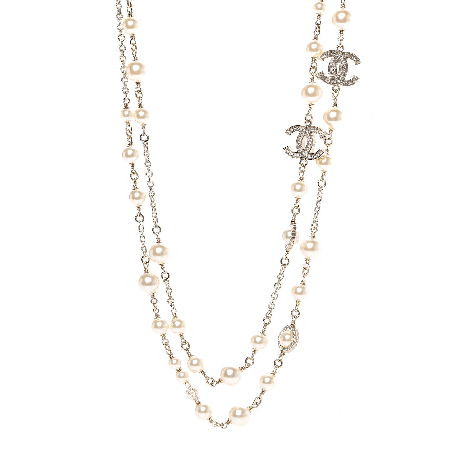Pearl Crystal CC Lace Camellia Long Necklace Gold