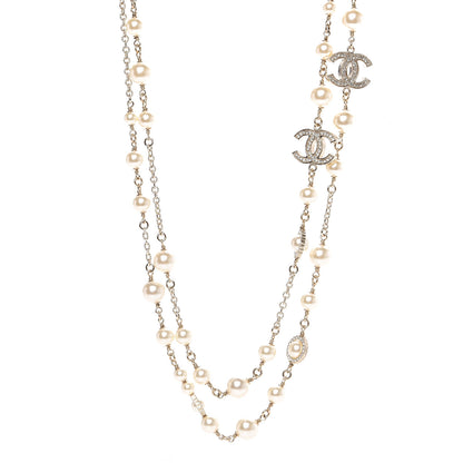 Chanel Pearl Crystal CC Lace Camellia Long Necklace Gold 1 of 3