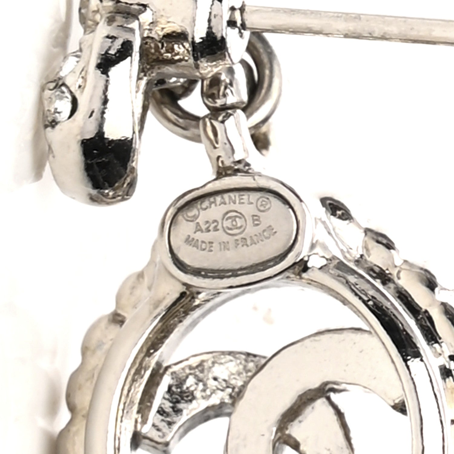 Chanel Crystal CC Bow Round Drop Earrings Silver 4 of 5