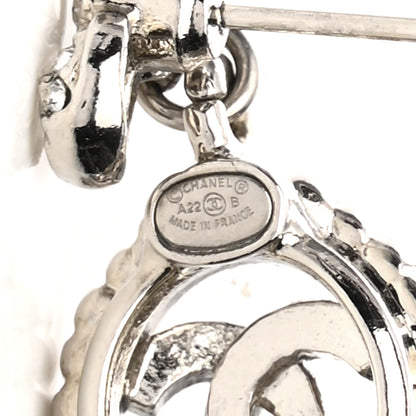 Chanel Crystal CC Bow Round Drop Earrings Silver 4 of 5