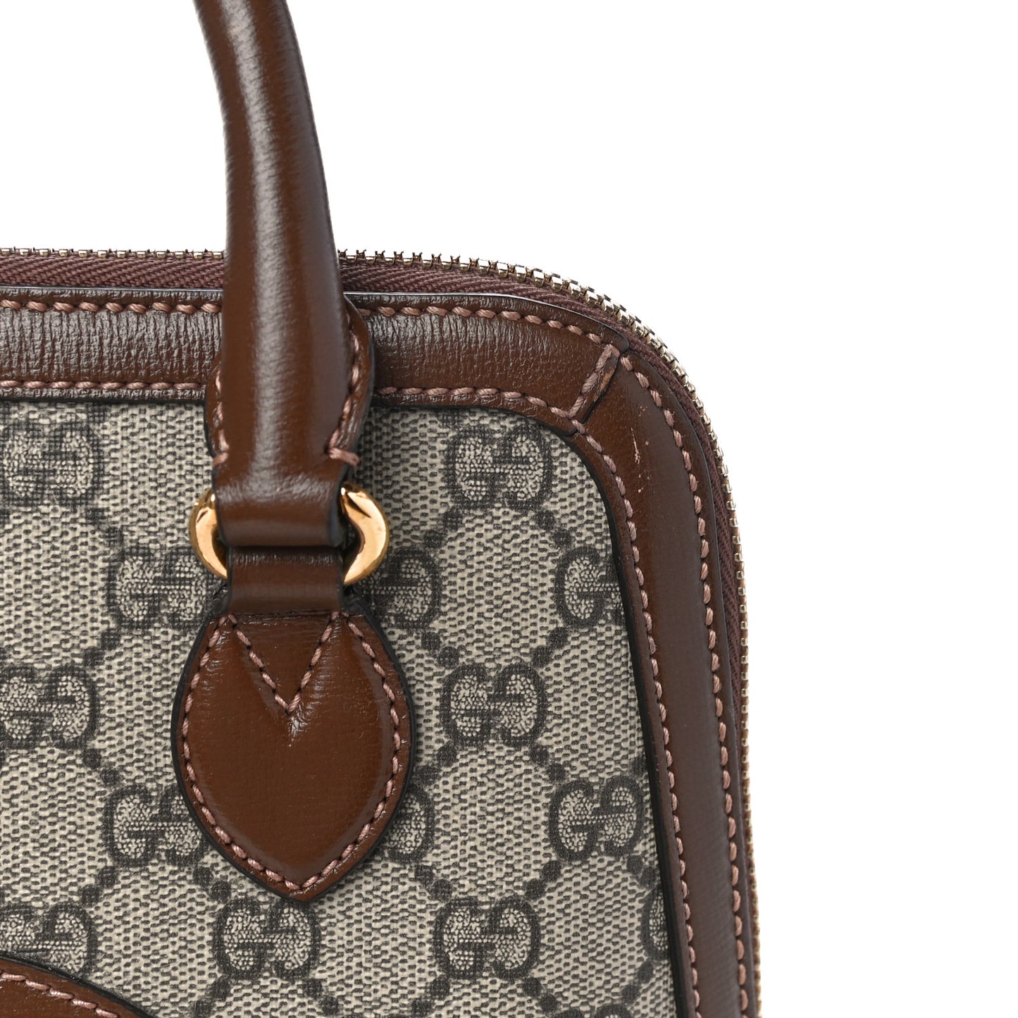 GG Supreme Monogram Azalea Calfskin Small Horsebit 1955 Top Handle Bag Beige Ebony Brown Sugar