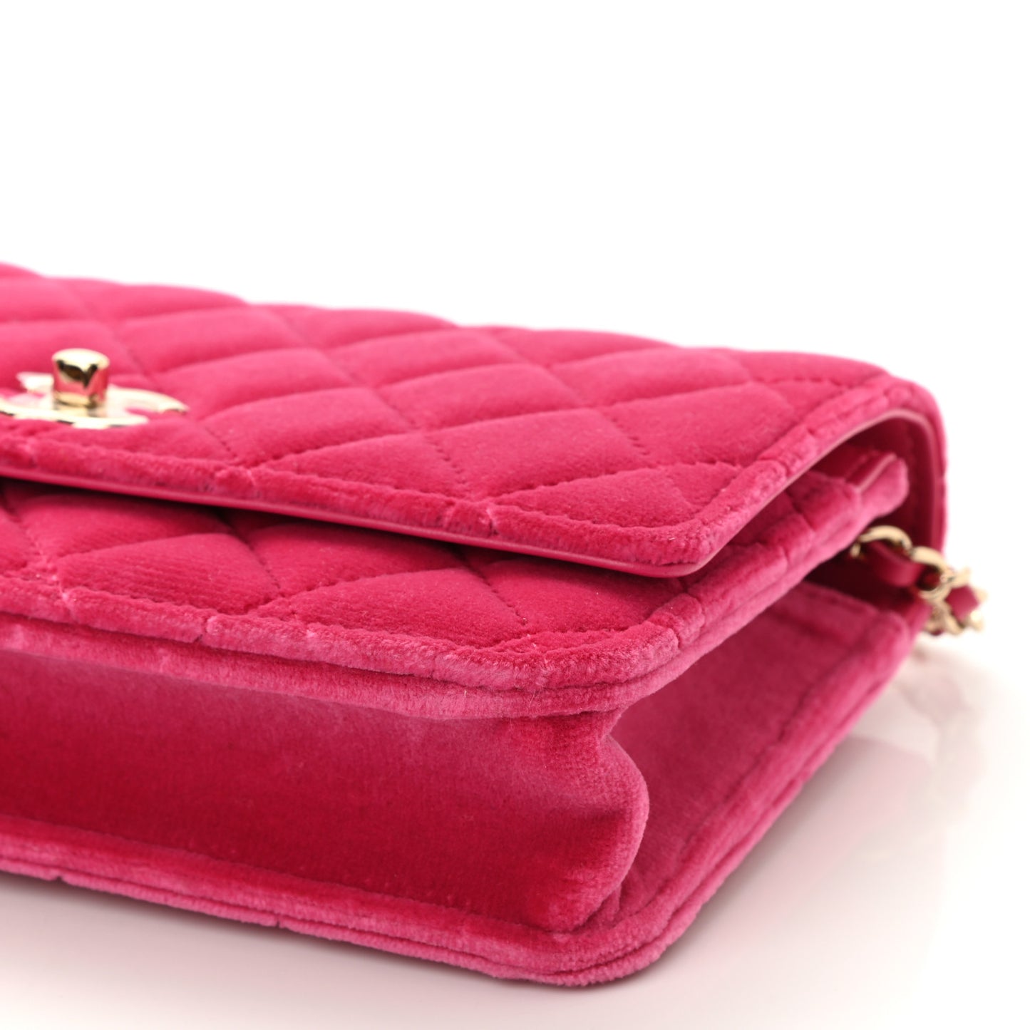 Velvet Quilted Pearl Crush Wallet On Chain WOC Pink