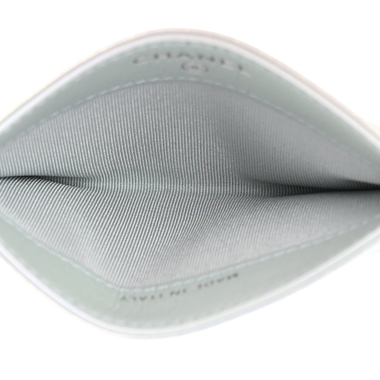 Iridescent Calfskin Quilted Card Holder Light Blue