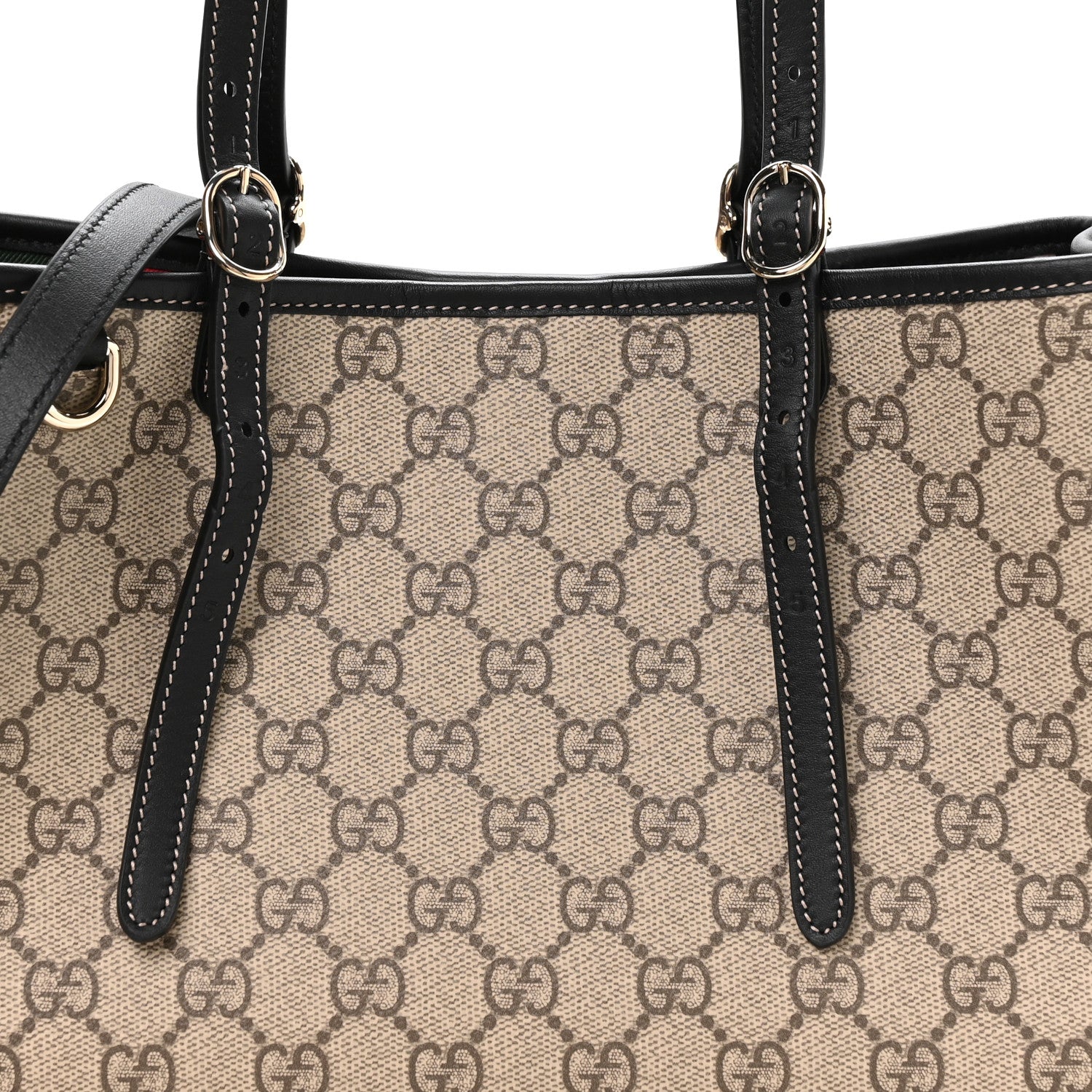 Gucci GG Supreme Monogram Emblem Medium Tote Bag Beige Black