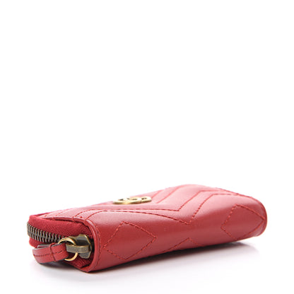 Gucci Calfskin Matelasse GG Marmont Zip Around Key Case Hibiscus Red 3 of 5