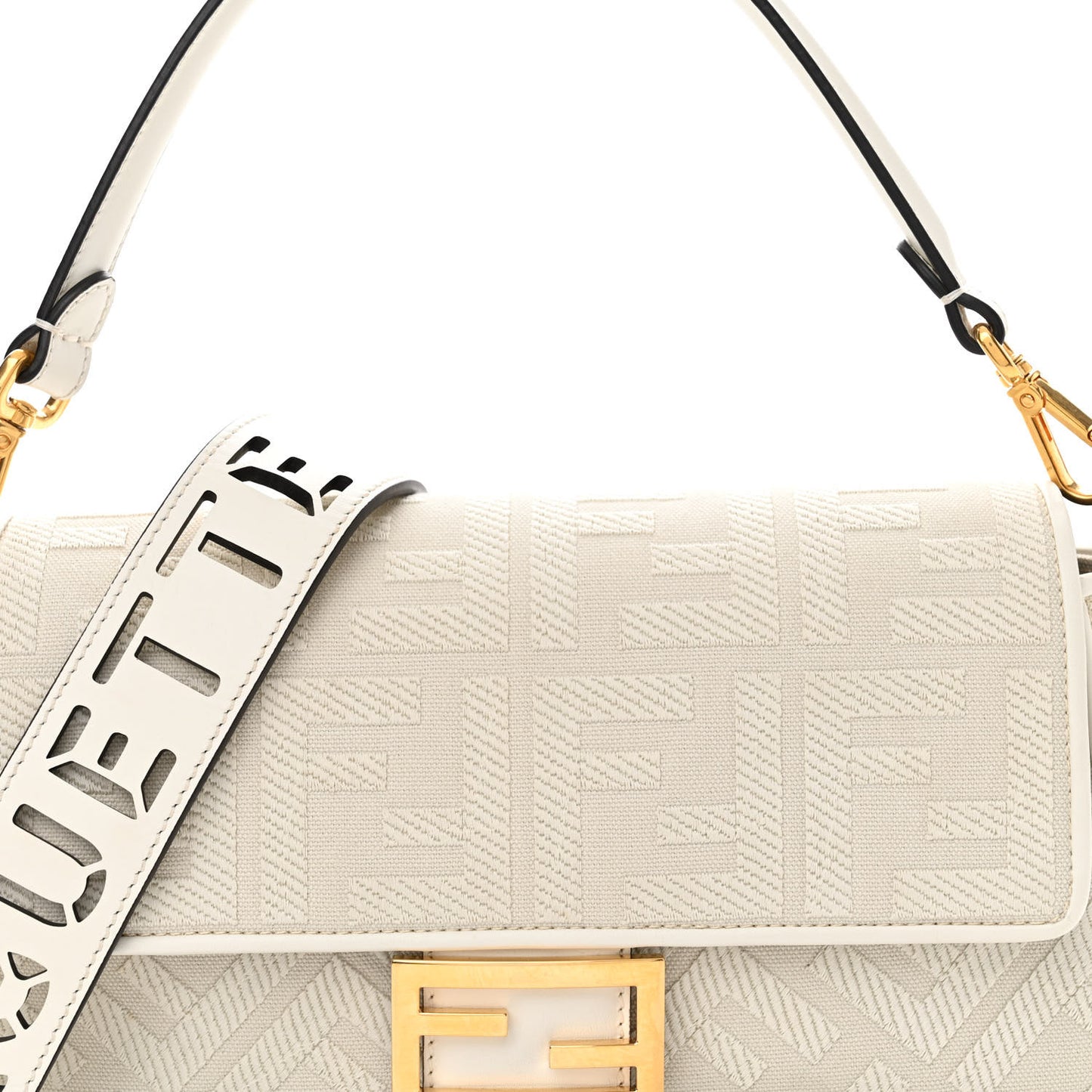 Canvas Vitello King Extra Strap FF Embroidered Baguette White Ice