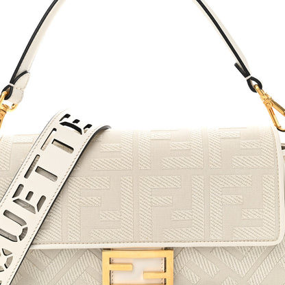 Fendi Canvas Vitello King Extra Strap FF Embroidered Baguette White Ice 7 of 12