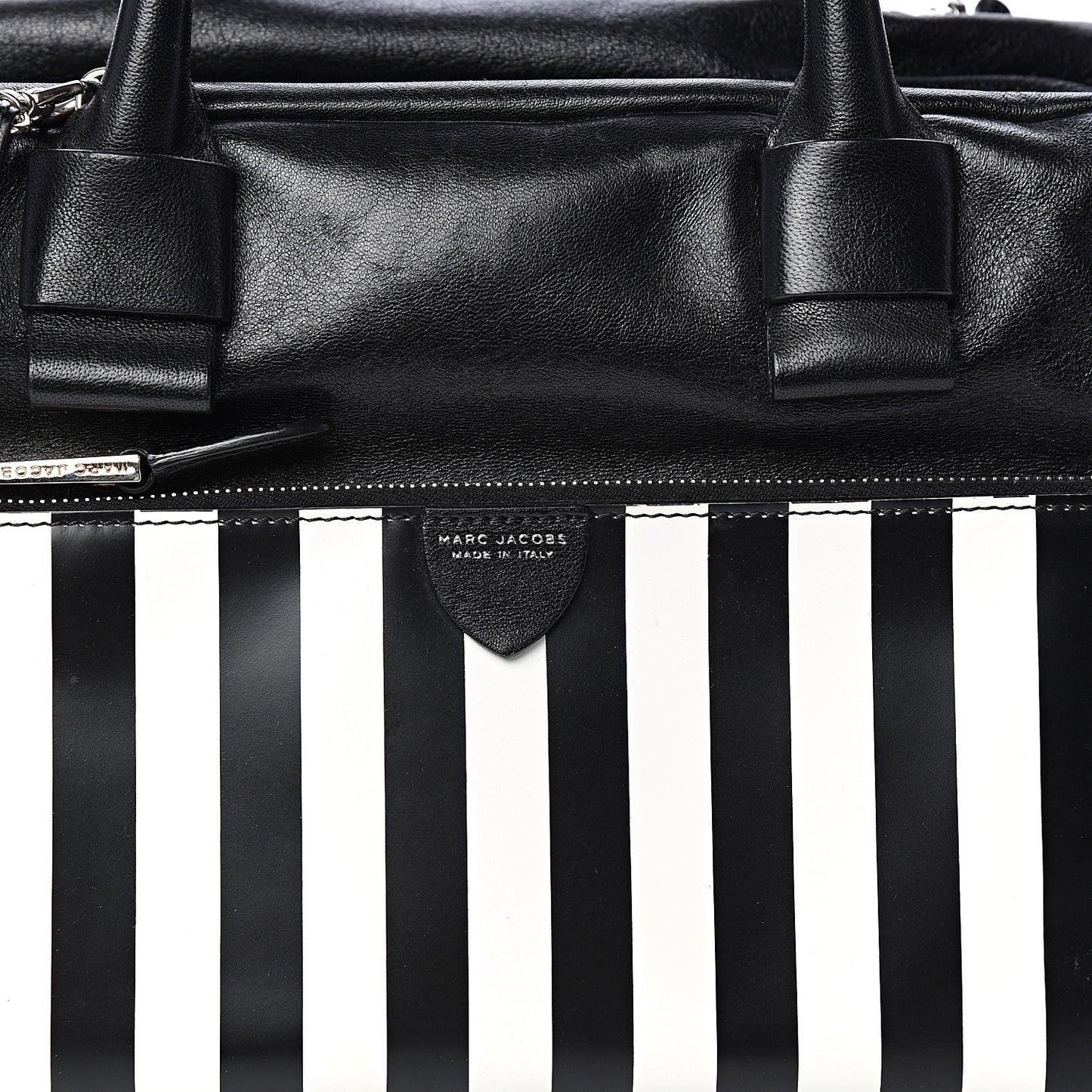 Calfskin Striped Antonia Satchel Black White