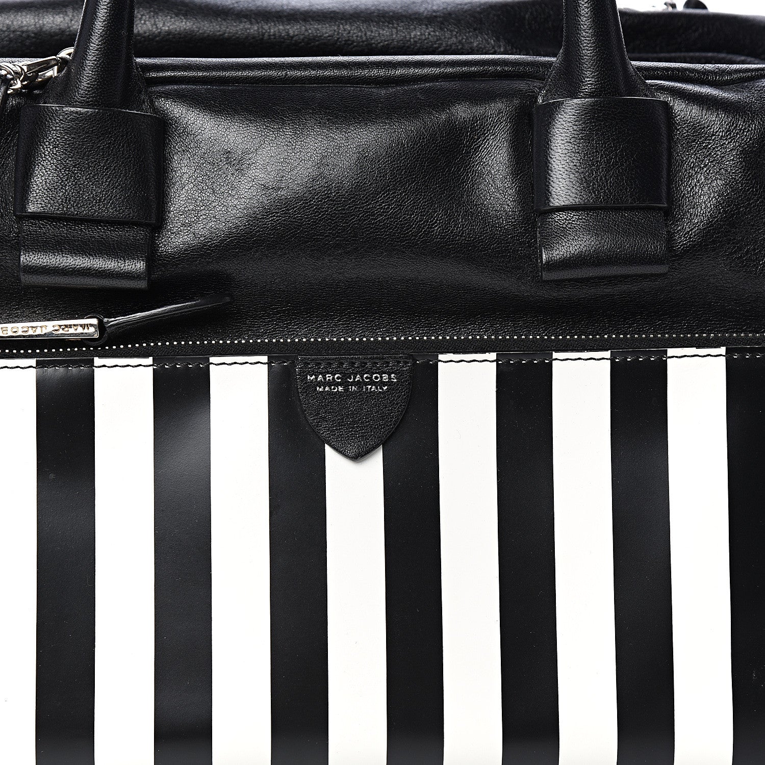 Marc Jacobs Calfskin Striped Antonia Satchel Black White 9 of 9