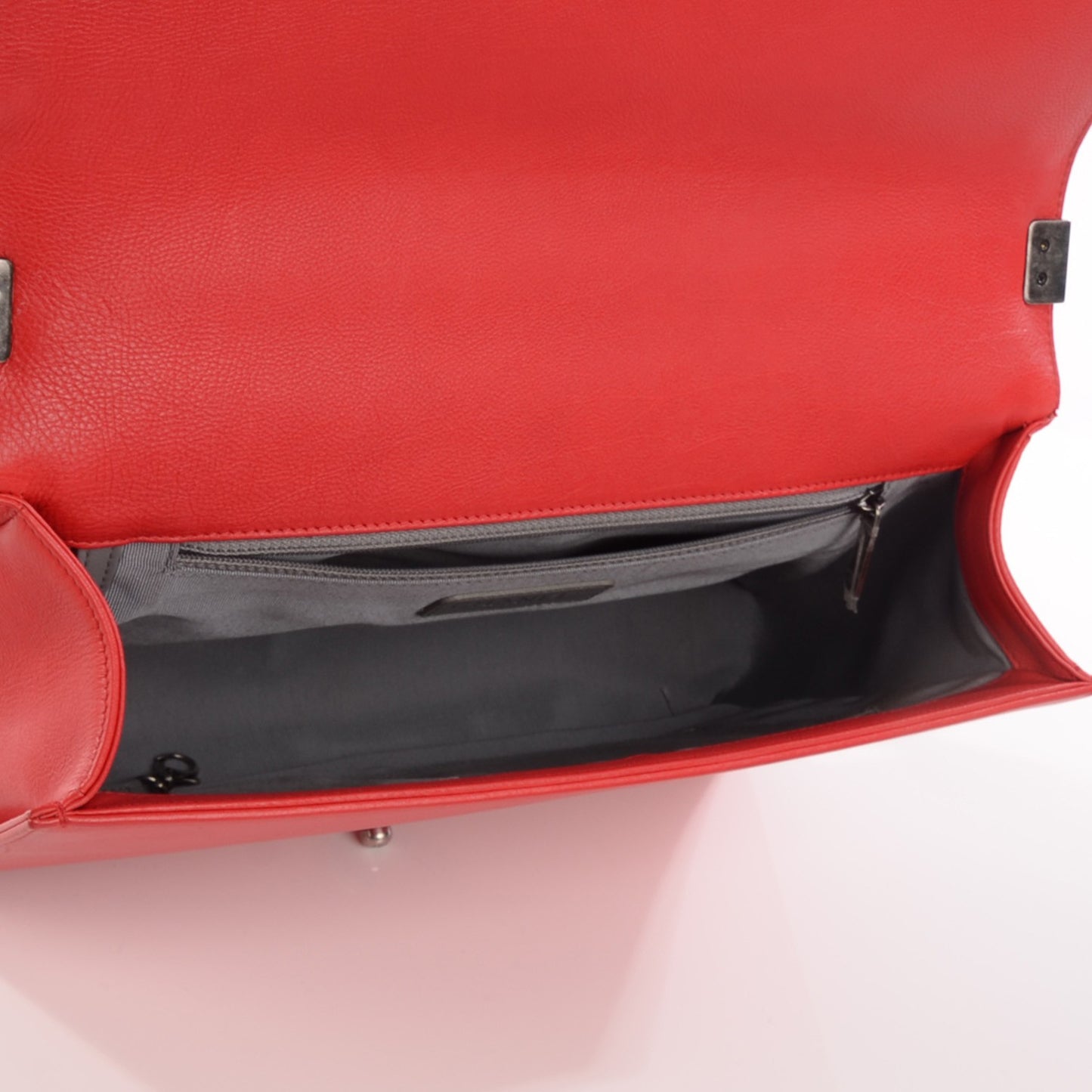 Calfskin Quilted Double Stitch Large Boy Flap Red