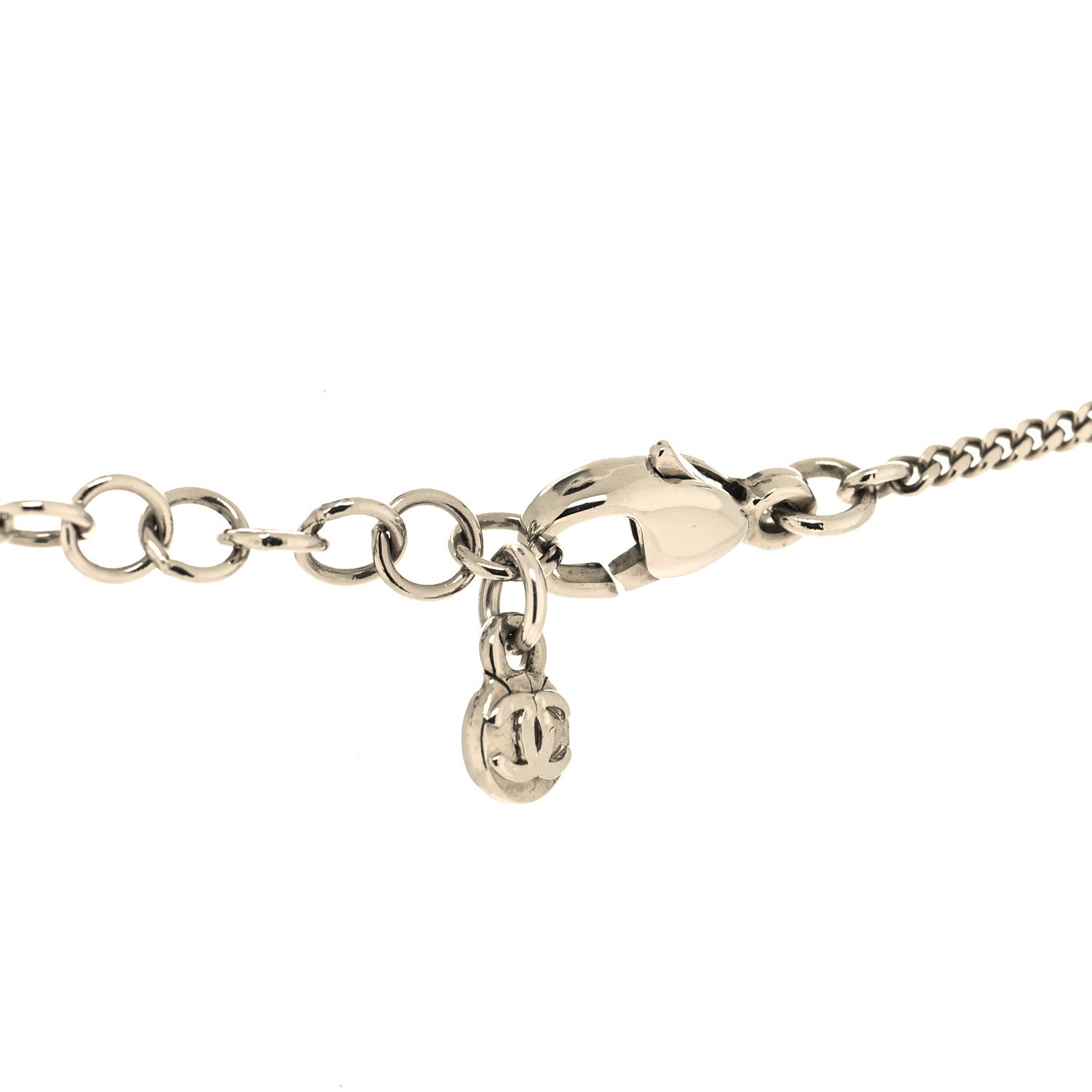 Chanel Crystal CC Drop Pendant Necklace Silver 4 of 5