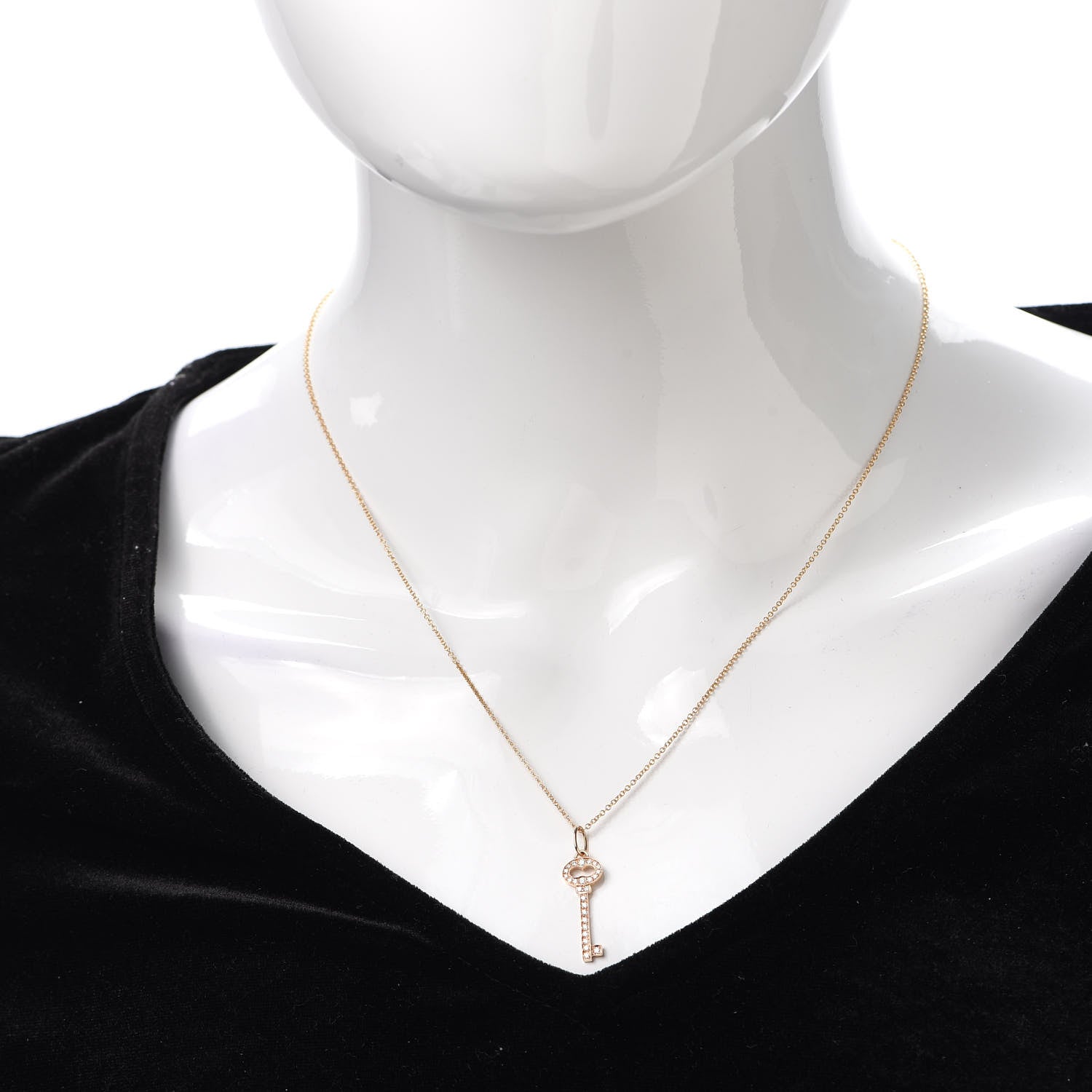 Tiffany 18K Rose Gold Diamond Mini Vintage Oval Key Pendant Necklace 2 of 6