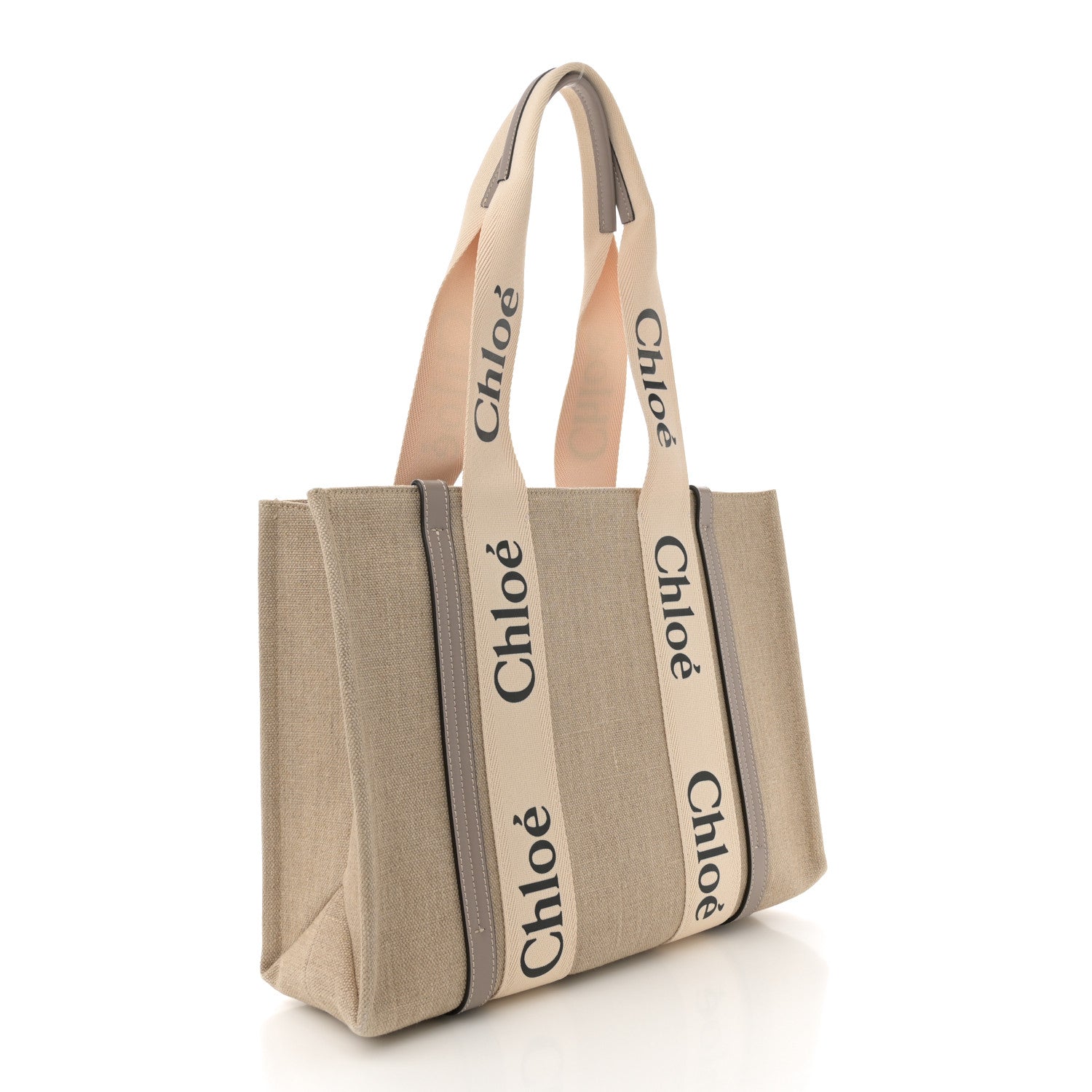 Chloe Cotton Calfskin Medium Woody Ribbon Tote Musk Grey 3 of 9