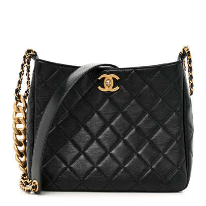 Chanel Shiny Lambskin Quilted CC Hobo Black 1 of 11