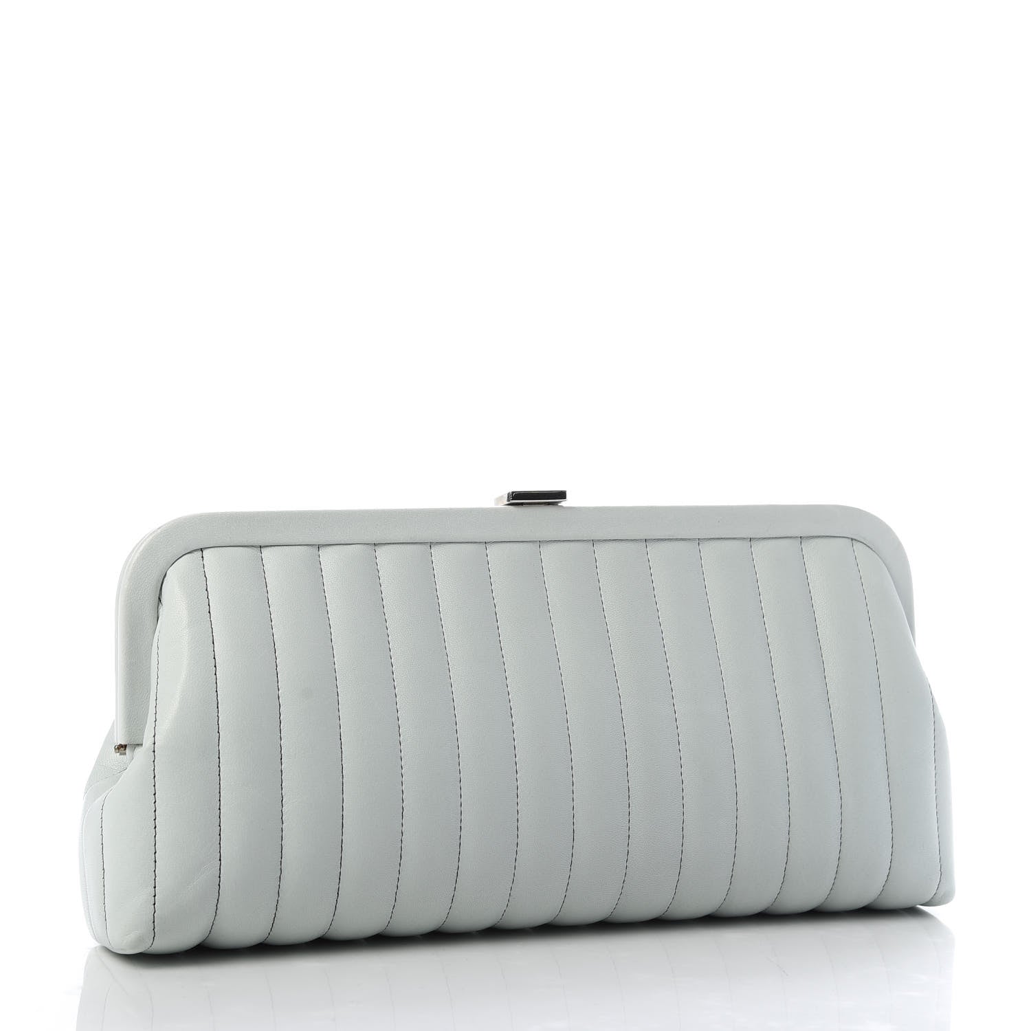 Chanel Lambskin Vertical Quilted Mademoiselle Clutch Light Green 3 of 9