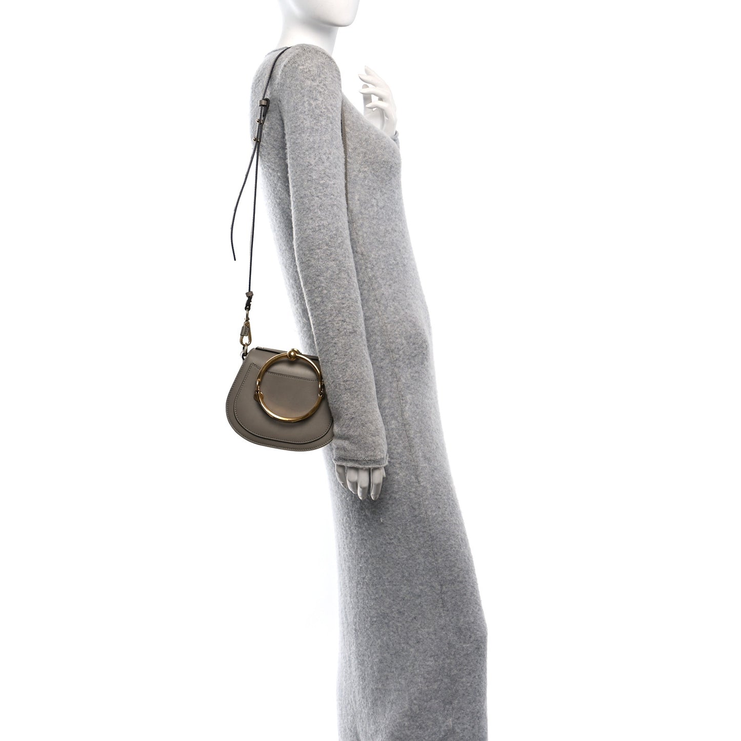 Calfskin Suede Small Nile Bracelet Bag Motty Grey