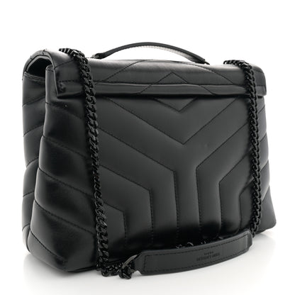 Saint Laurent Calfskin Y Quilted Monogram Monochrome Small Loulou Chain Satchel Black 3 of 12