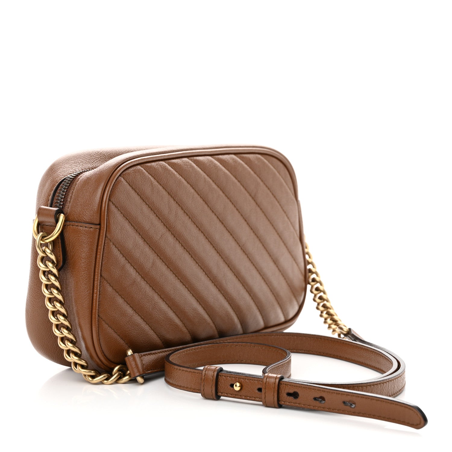 Gucci Glazed Calfskin Matelasse Diagonal Small GG Marmont Chain Shoulder Bag Cuir 3 of 13