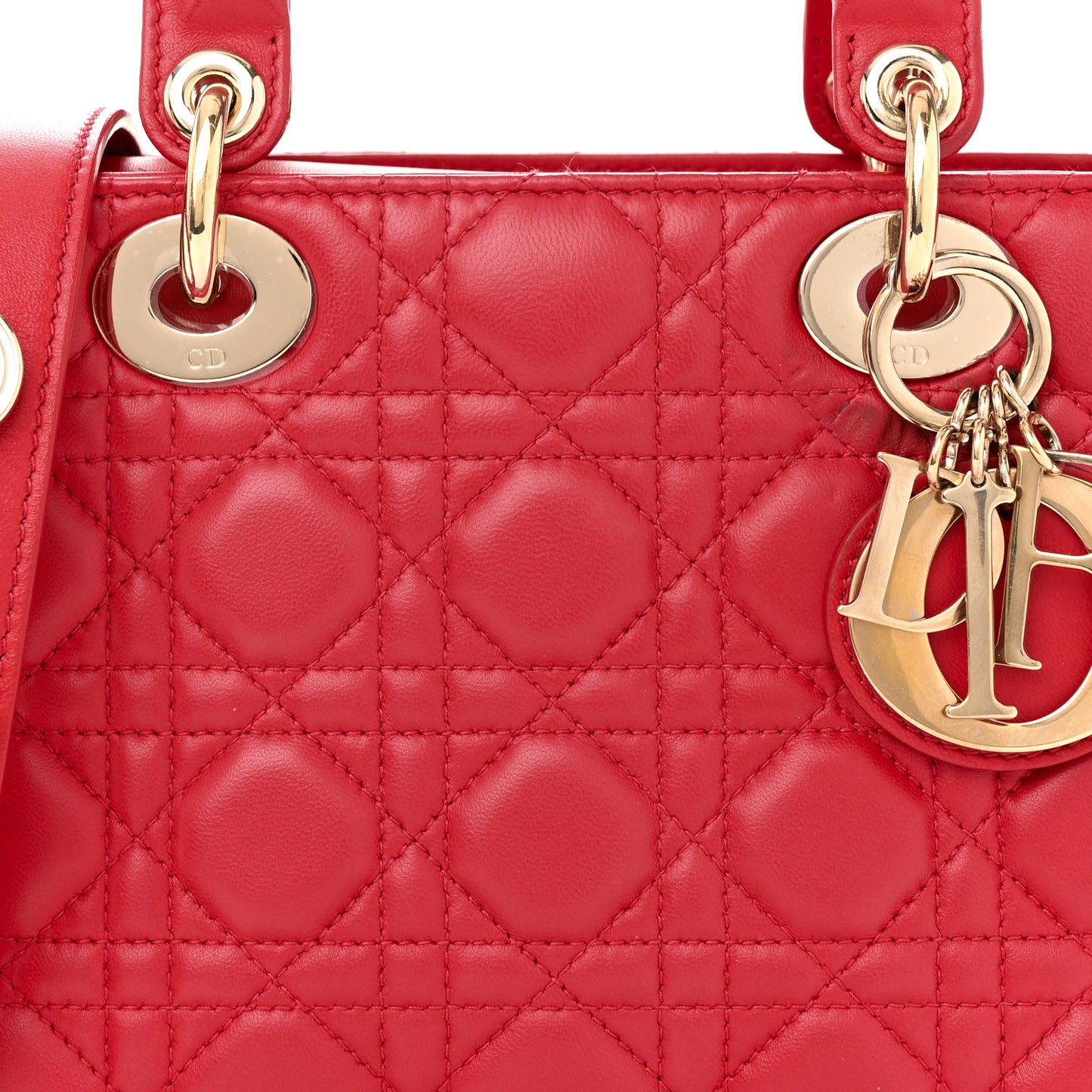 Lambskin Cannage Small Lucky Badges My Lady Dior Red