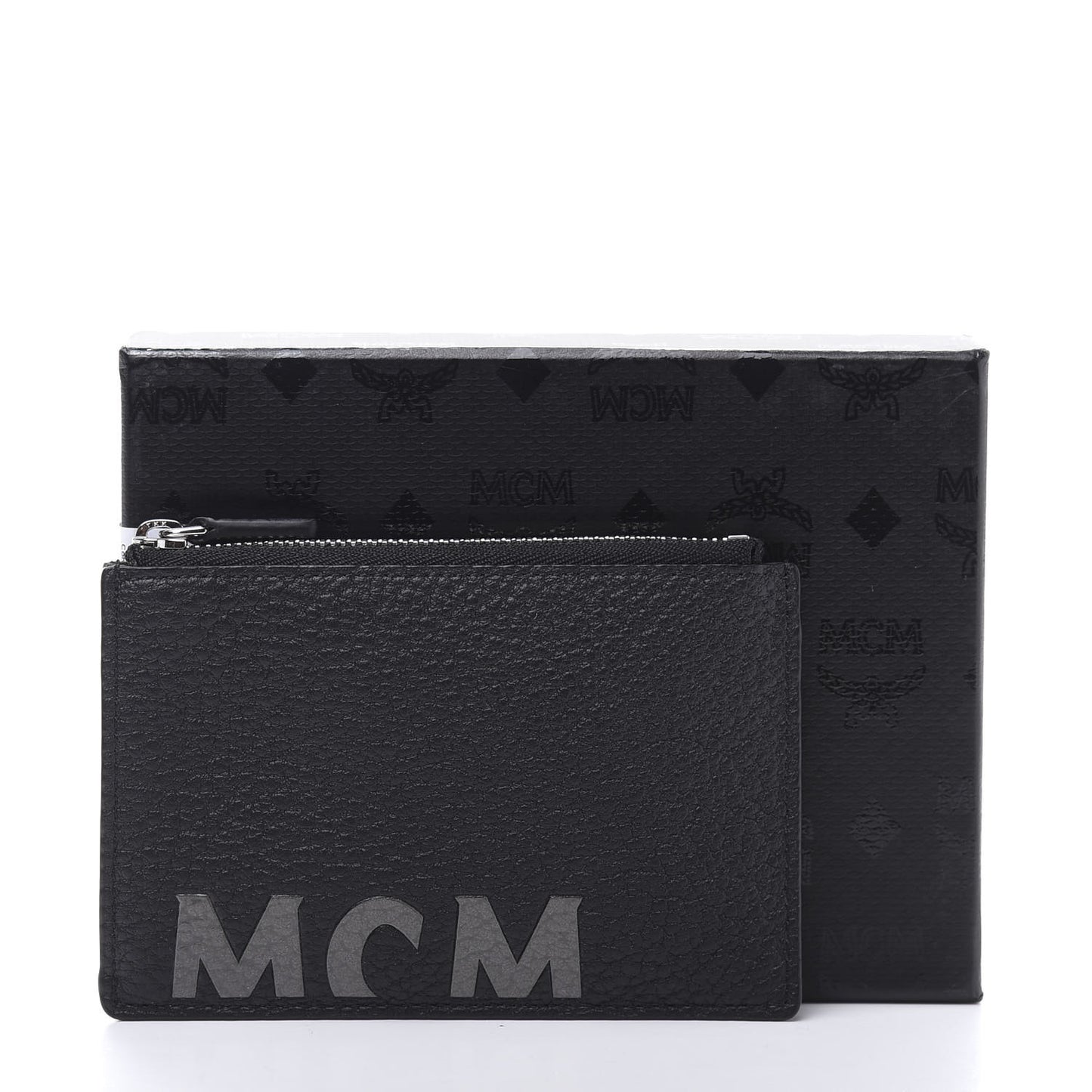 Grained Calfskin Logo Zip Card Case Wallet Black