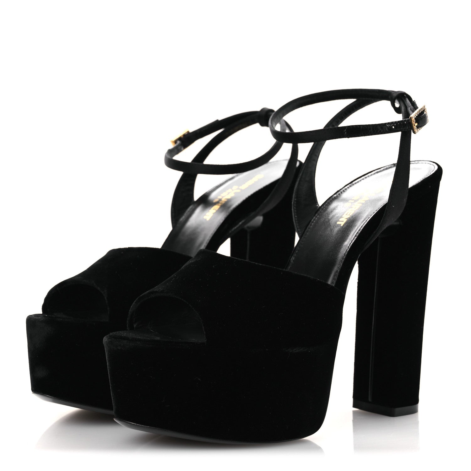 Saint Laurent Velvet Jodie Platform Sandals 38 Black 4 of 11