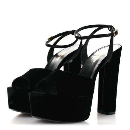 Saint Laurent Velvet Jodie Platform Sandals 38 Black 4 of 11