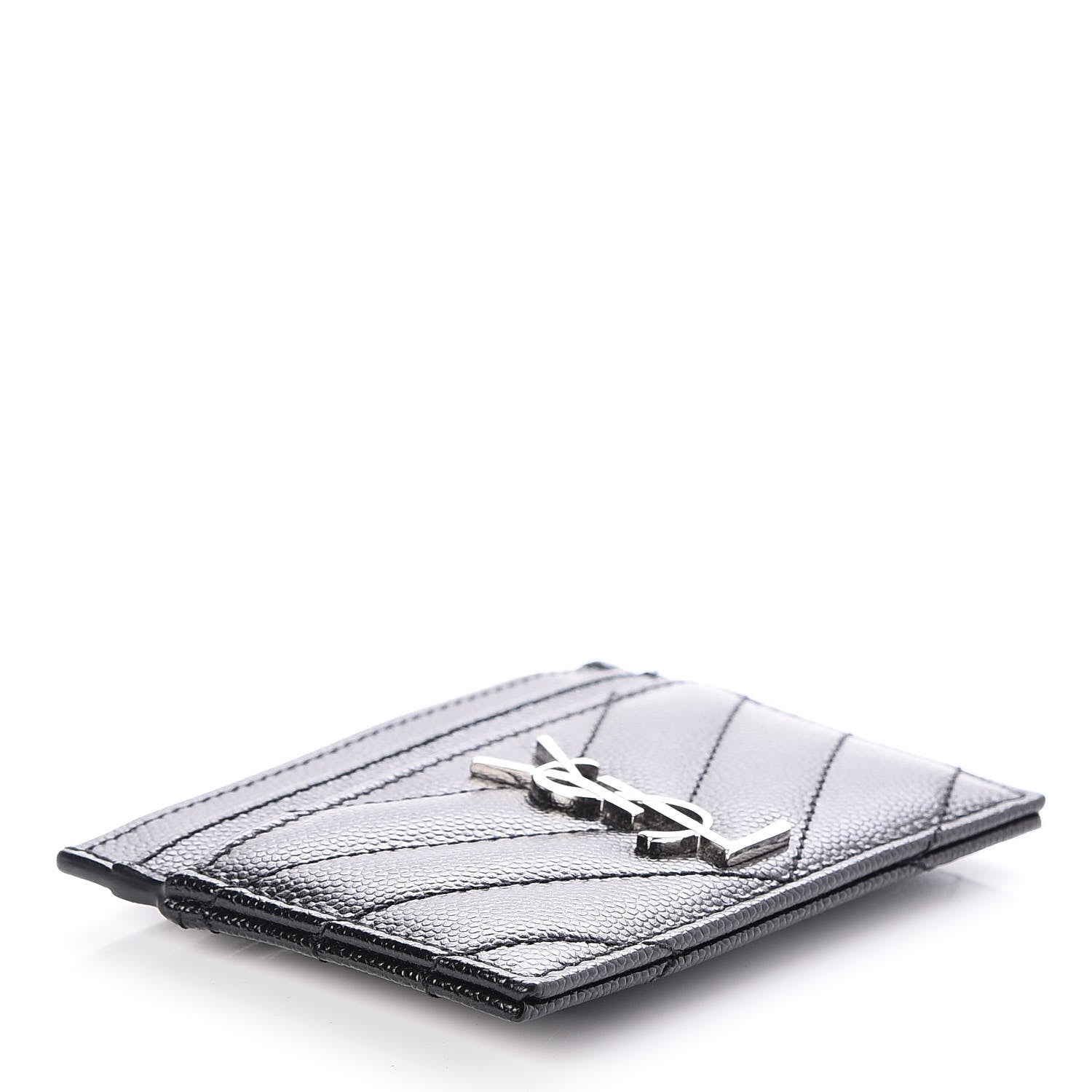 Saint Laurent Grain De Poudre Matelasse Chevron Monogram Credit Card Case Black 4 of 8