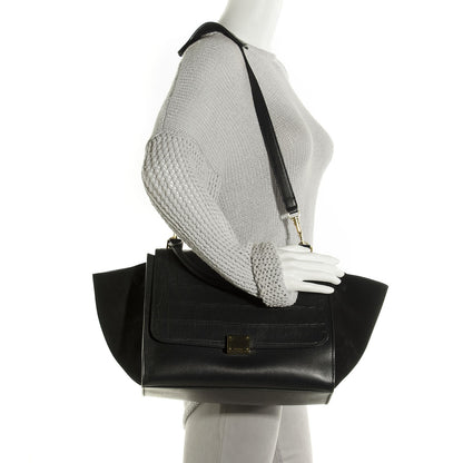 Celine Crocodile Embossed Medium Trapeze Black 2 of 9