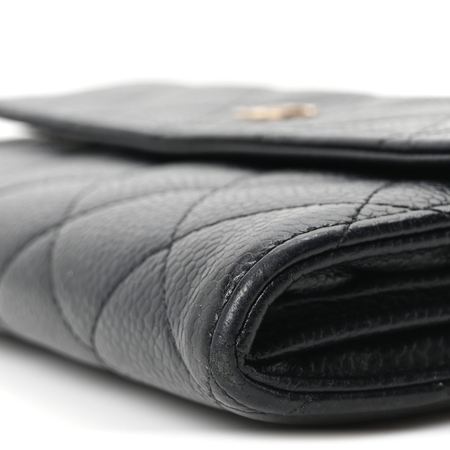 Caviar Quilted Large Gusset Flap Wallet Black