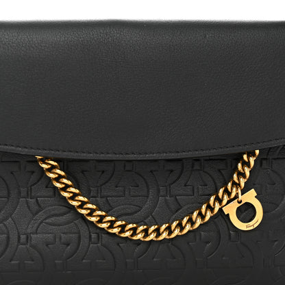 Salvatore Ferragamo Calfskin Gancini Embossed Chain Bag Black 8 of 10
