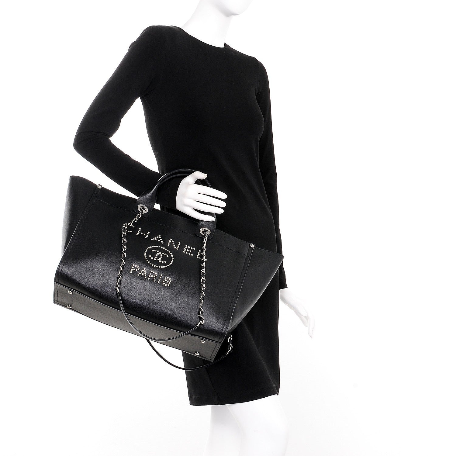 Chanel Caviar Medium Studded Deauville Tote Black 3 of 10