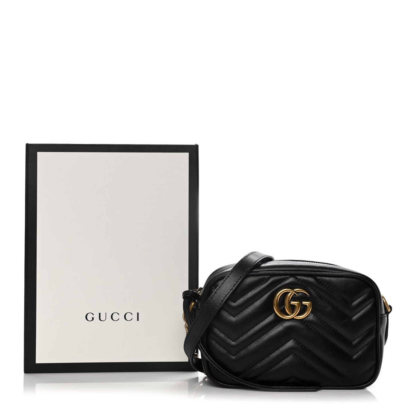 Calfskin Matelasse Mini GG Marmont Chain Shoulder Bag Black