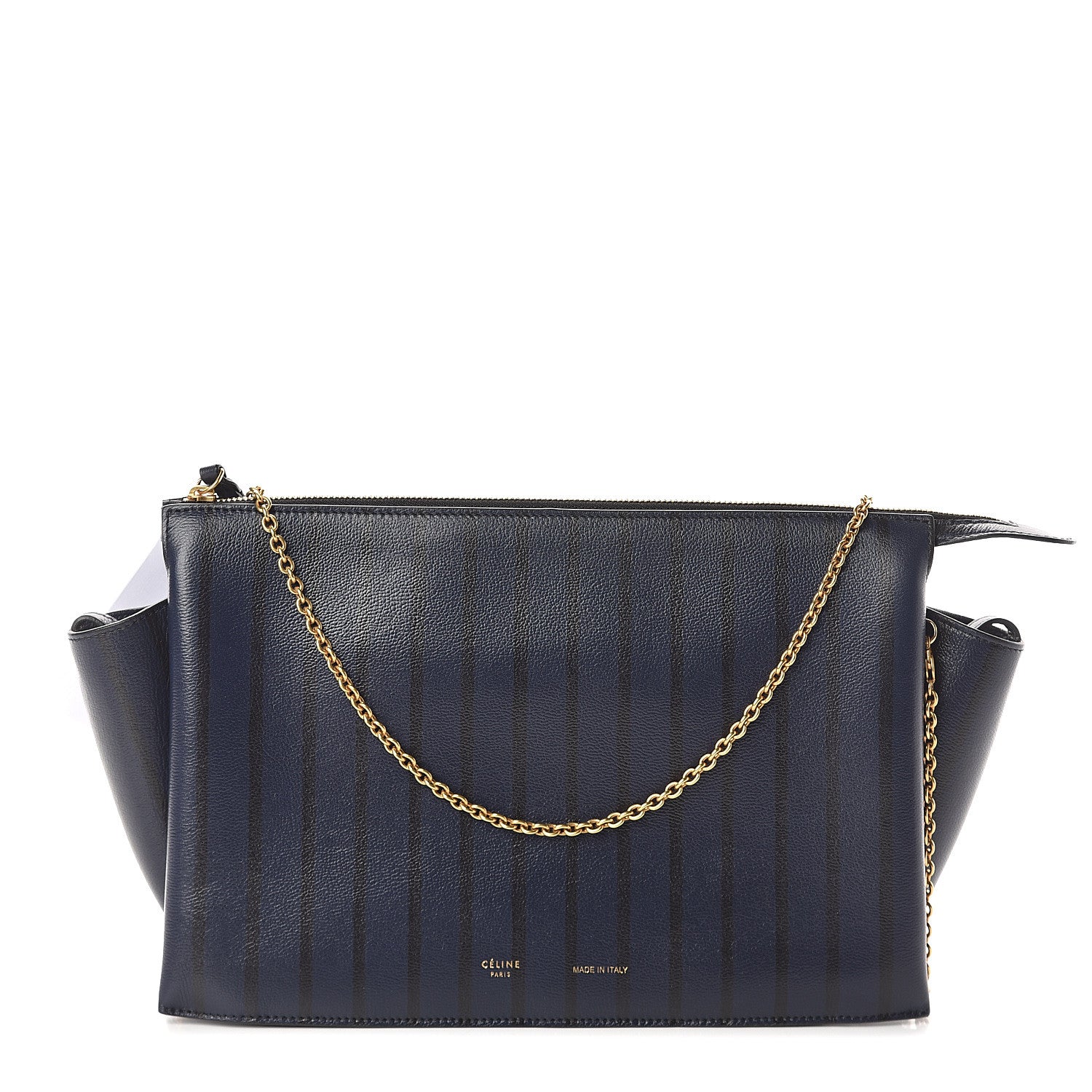 Celine Grained Calfskin Striped Tri-Fold Clutch Midnight 1 of 9